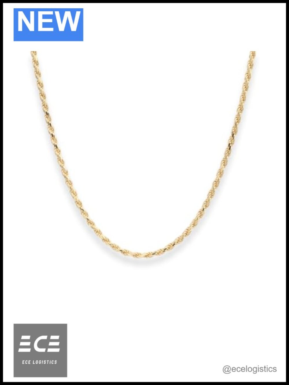 Sterling Silver Gold Plated Diamond-Cut Rope Chain Necklace 18 Inch